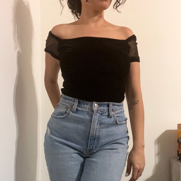 Vintage necessary objects M stretch velour velvet vintage 90s goth top - Picture 3 of 3